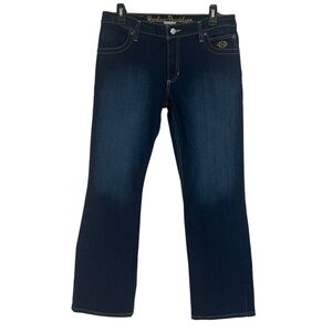 Harley-Davidson Women’s Blue Denim Jeans Sz 8 Petite Dark Wash Pockets Bootcut